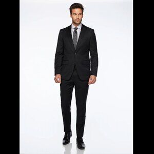 ORVIETO for Ernest 100% Wool Stretch Notch Lapel Modern Fit Black Suit Size 42R